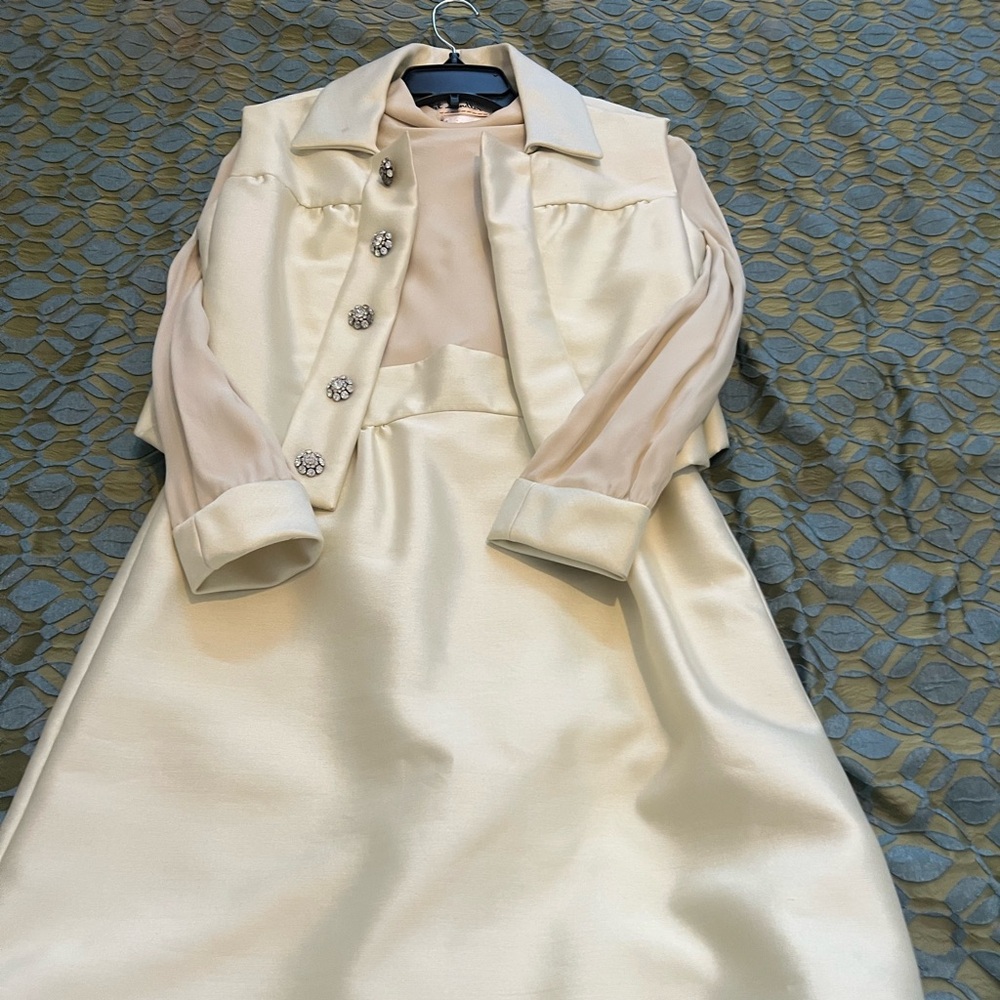 Pat Sandler two piece, silk with crystal buttons , beautiful cut